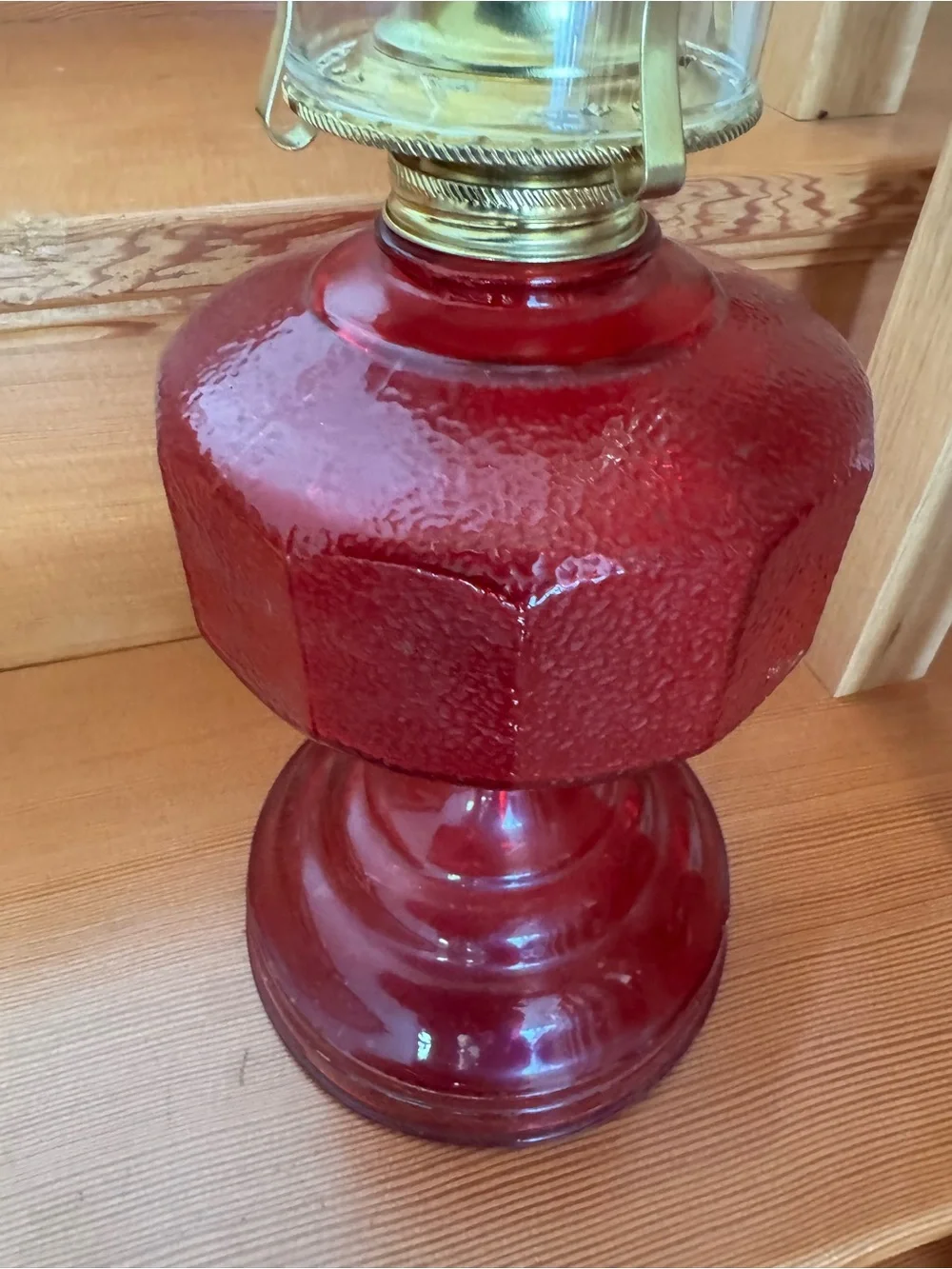 VTG Homesteader Red Glass flash technique Accent Oil Lamp New Brass Color parts